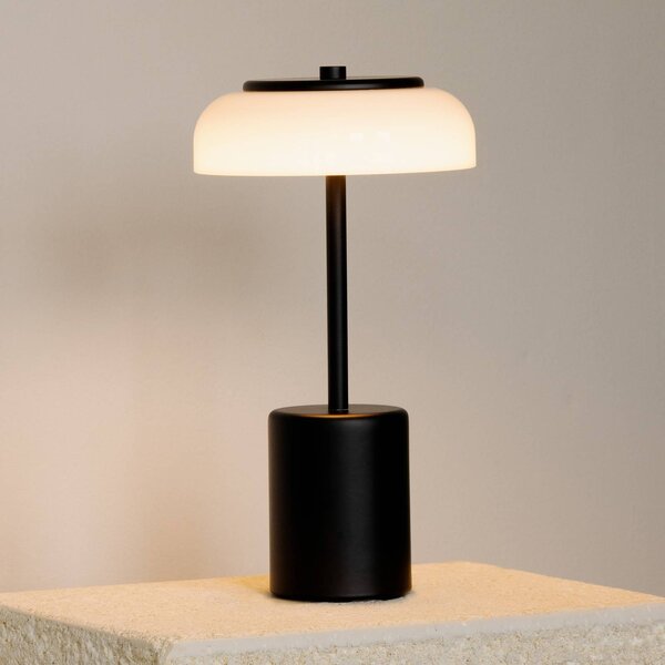 Nuura stolová LED lampa Blossi, výška 26 cm, čierna/opálová, Čierna, kov, Škandinávsky, Stojacie svietidlo