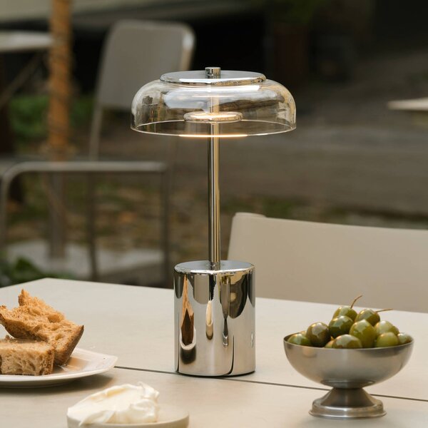Nuura stolová LED lampa Blossi, výška 26 cm, chróm/číra, Chrómová / strieborná, Obývacia izba / jedáleň, kov, Moderný, Stojacie svietidlo