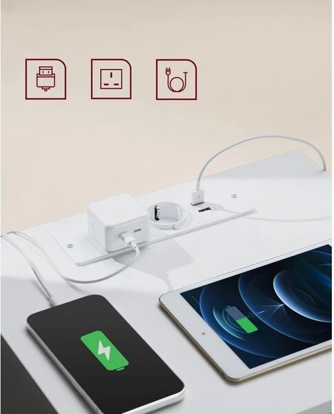 SONGMICS Nočný stolík Vasagle Girgo so zásuvkou a USB portmi biely