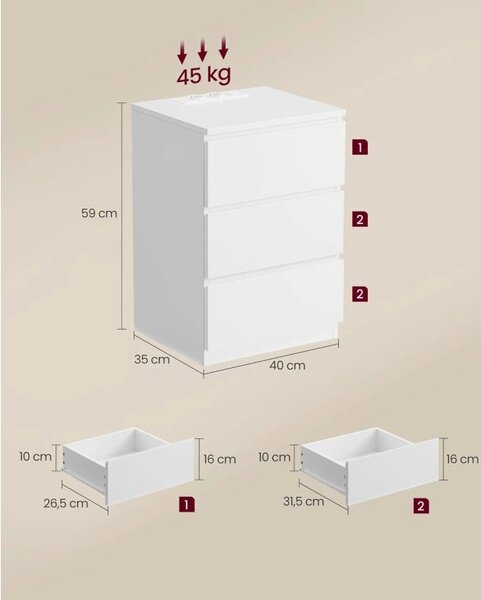 SONGMICS Nočný stolík Vasagle Girgo so zásuvkou a USB portmi biely