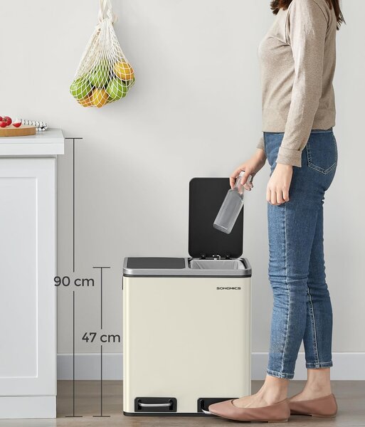 SONGMICS Odpadkový kôš Flace 2x15 l béžový/čierny