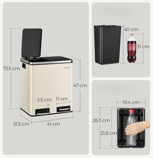 SONGMICS Odpadkový kôš Flace 2x15 l béžový/čierny