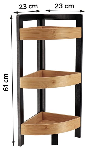 Polička do kúpeľne Black Bamboo 3, čierna/s drevenými prvkami