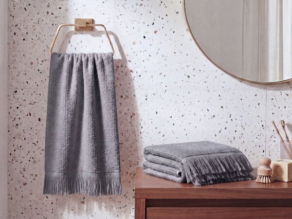 Sada 2 uterákov sivá bavlna polyester froté uteráky 100 x 150 cm doplnky do kúpeľne