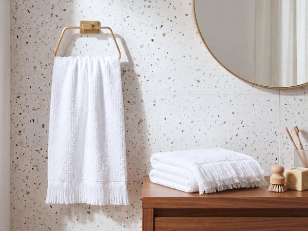Sada 2 uterákov biela bavlna polyester froté uteráky 100 x 150 cm doplnky do kúpeľne