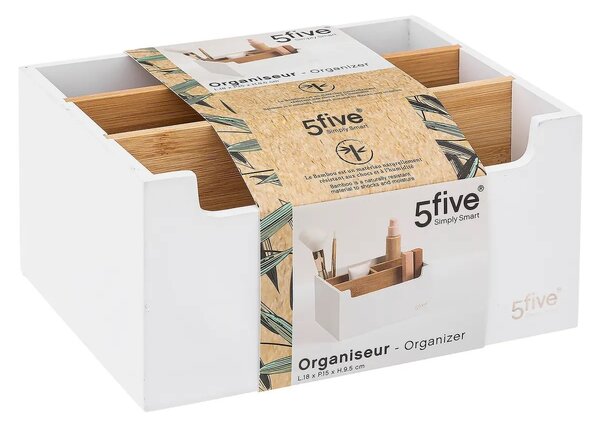 Kozmetický organizér Natureo 5, biela/s drevenými prvkami