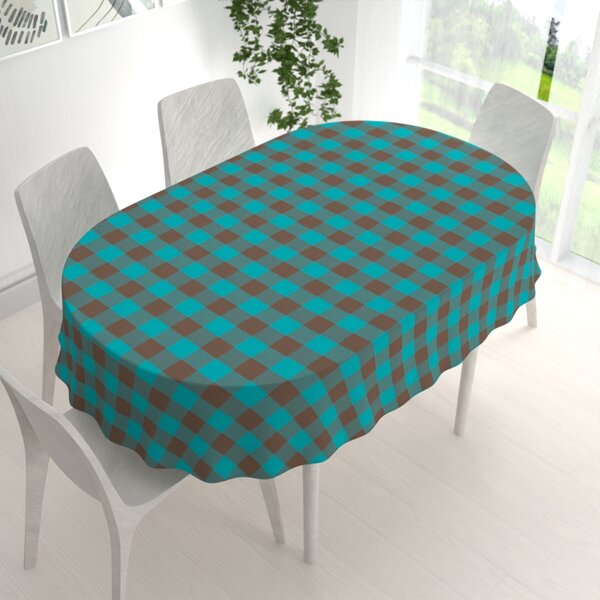 Biante Bavlnený oválny obrus Olivia OL-018 Tyrkysovo-hnedá kocka veľká 100x140 cm