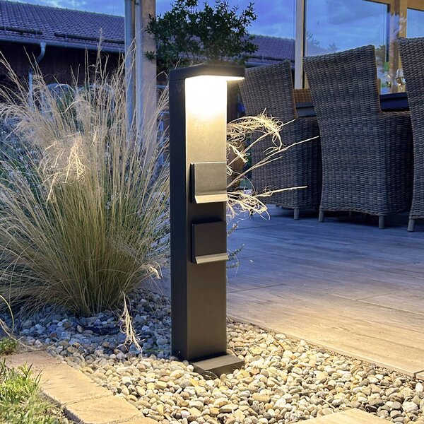 Deko-Light LED päticová lampa zásuvková stĺpiková Lerna, 60 cm, hliník tmavošedá, Čierna, Hliník, Moderný, Vonkajčie stĺpové osvetlenie