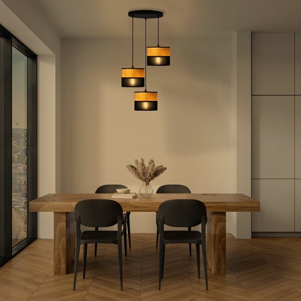 Závesný luster ALBA na lankách 3xE27/15W/230V, priemer 40 cm, čierna/hnedá