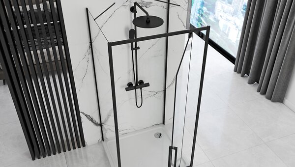 3-stenný obdĺžnikový sprchový kút REA RAPID SWING 120/dvere x 90/zástena cm, čierny/transparent - bez vaničky