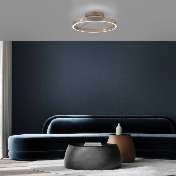 PURE stropné LED svetlo Loop bronzová farba, kov Ø 60 cm, Hnedá / staromosadz, Obývacia izba / jedáleň, Hliník, Moderný, Stropné svetlo polkruhové s priestorom