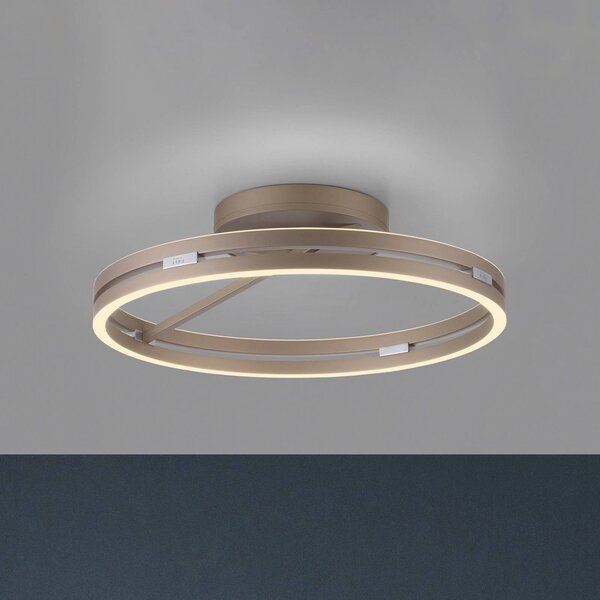 PURE stropné LED svetlo Loop bronzová farba, kov Ø 60 cm, Hnedá / staromosadz, Obývacia izba / jedáleň, Hliník, Moderný, Stropné svetlo polkruhové s priestorom