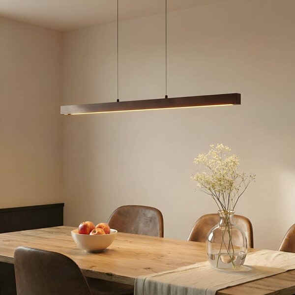 Lucande LED závesné svietidlo Nihalo, orech, 122 cm, stmievateľné,, Tmavé drevo, Obývacia izba / jedáleň, Drevo, Vidiecky / Rustikálny, Závesné svietidlo