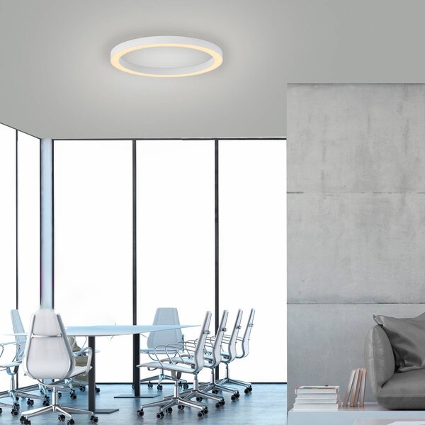 PURE stropné LED svetlo Lines, Ø 50 cm, biele diaľkové ovládanie, Biela / opálová, Obývacia izba / jedáleň, Hliník, Moderný, Závesné svietidlo
