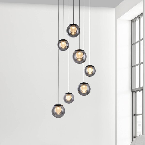 PURE LED závesné svietidlo Popup, sivá/dymovo sivá, Ø 40 cm, 7-pl., Hliník / sivá / zinok, Obývacia izba / jedáleň, Hliník, Závesné svietidlo