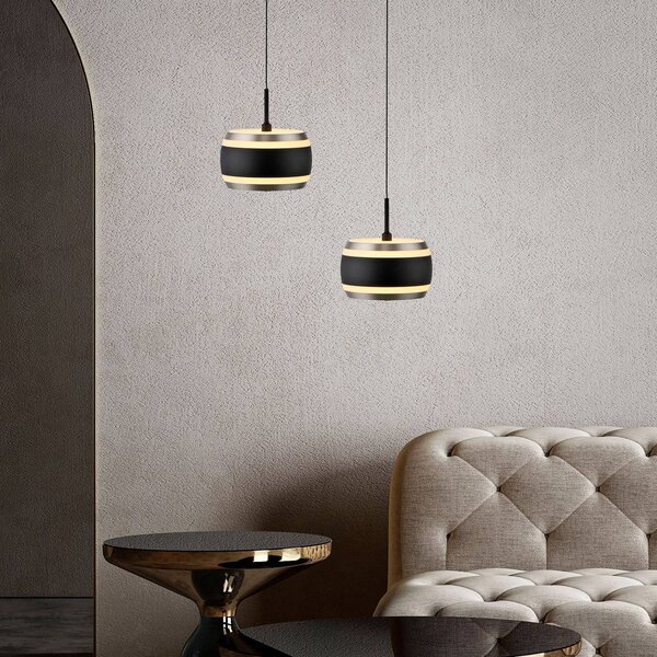 PURE LED závesné svietidlo Falling Rings, čierna, Ø 13 cm,, Čierna, Obývacia izba / jedáleň, kov, Moderný, Závesné svietidlo