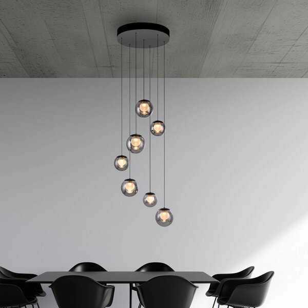 PURE LED závesné svietidlo Popup, sivá/dymovo sivá, Ø 40 cm, 7-pl., Hliník / sivá / zinok, Obývacia izba / jedáleň, Hliník, Závesné svietidlo