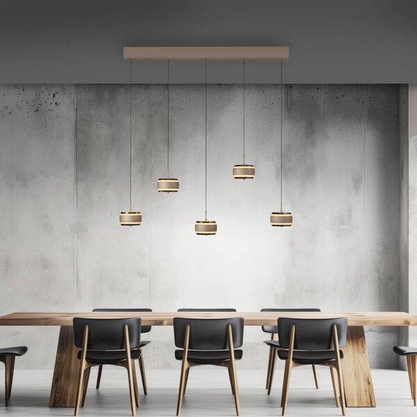 PURE LED závesné svietidlo Falling Rings, bronzová dĺžka 101 cm 5-pl., Hnedá / staromosadz, Obývacia izba / jedáleň, kov, Moderný, Závesné svietidlo