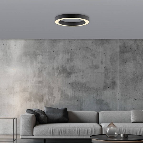 PURE stropné LED svetlo Lines, Ø 35 cm, grafit, diaľkové ovládanie, Čierna, Obývacia izba / jedáleň, Hliník, Moderný, Závesné svietidlo
