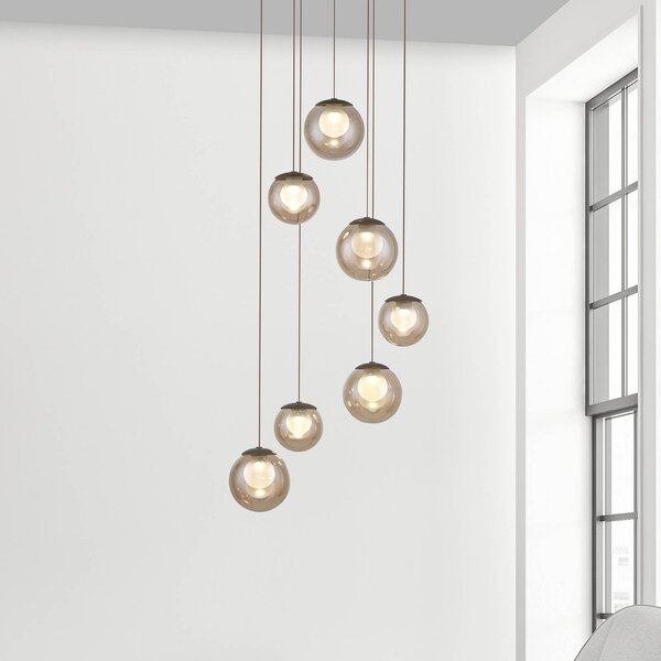 PURE LED závesné svietidlo Popup, bronzová/jantárová Ø 40 cm, 7-pl., Hnedá / staromosadz, Obývacia izba / jedáleň, Hliník, Závesné svietidlo