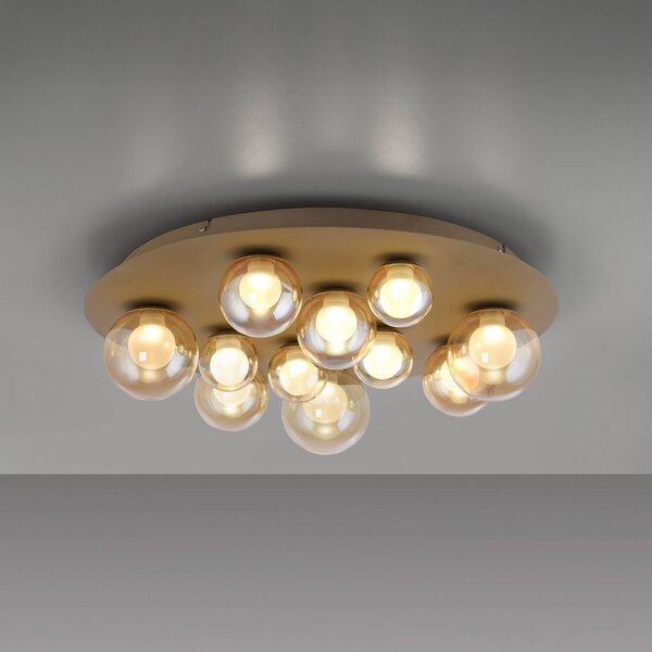 PURE Stropné LED svetlo Popup, bronzová/jantárová, Ø 60 cm, 11-pl. žiarovky, Hnedá / staromosadz, Obývacia izba / jedáleň, kov, Stropné svetlo