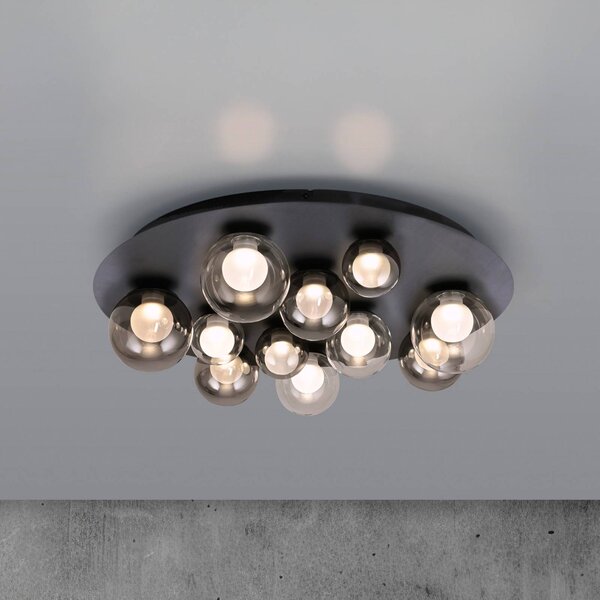 PURE Stropné LED svetlo Popup, šedá/dymovo šedá, Ø 60 cm, 11-pl., Hliník / sivá / zinok, Obývacia izba / jedáleň, kov, Stropné svetlo