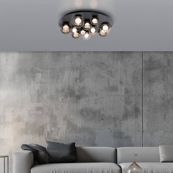 PURE Stropné LED svetlo Popup, šedá/dymovo šedá, Ø 60 cm, 11-pl., Hliník / sivá / zinok, Obývacia izba / jedáleň, kov, Stropné svetlo