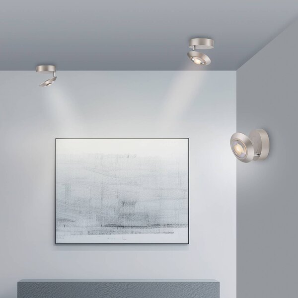 PURE stropné LED svetlo Oculis, strieborná farba Ø 15 cm železo/sklo, Chrómová / strieborná, Obývacia izba / jedáleň, Moderný, Závesné svietidlo