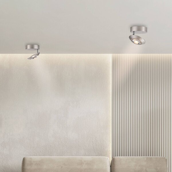 PURE stropné LED svetlo Oculis, strieborná farba Ø 15 cm železo/sklo, Chrómová / strieborná, Obývacia izba / jedáleň, Moderný, Závesné svietidlo
