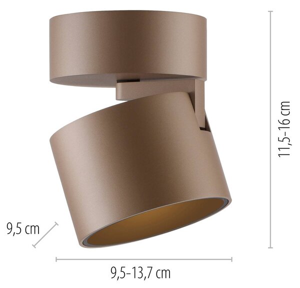 PURE LED stropné bodové svetlá Cup, bronzová farba, Ø 9,5 cm, kov, Hnedá / staromosadz, Obývacia izba / jedáleň, kov, Moderný