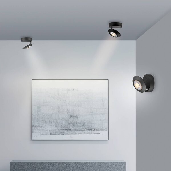 PURE stropné LED svetlo Oculis, čierne, Ø 15 cm, železo/sklo, Čierna, Obývacia izba / jedáleň, Moderný, Závesné svietidlo