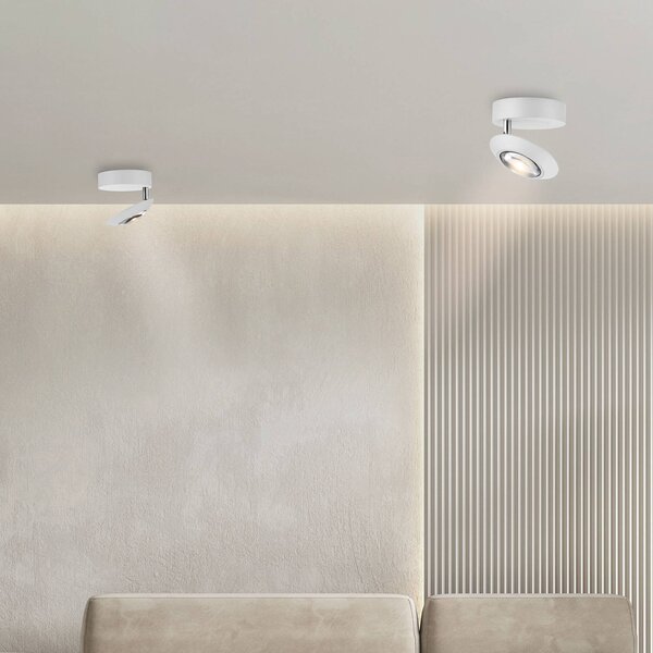 PURE stropné LED svetlo Oculis, biele, Ø 15 cm, železo/sklo, Biela / opálová, Obývacia izba / jedáleň, Moderný, Závesné svietidlo
