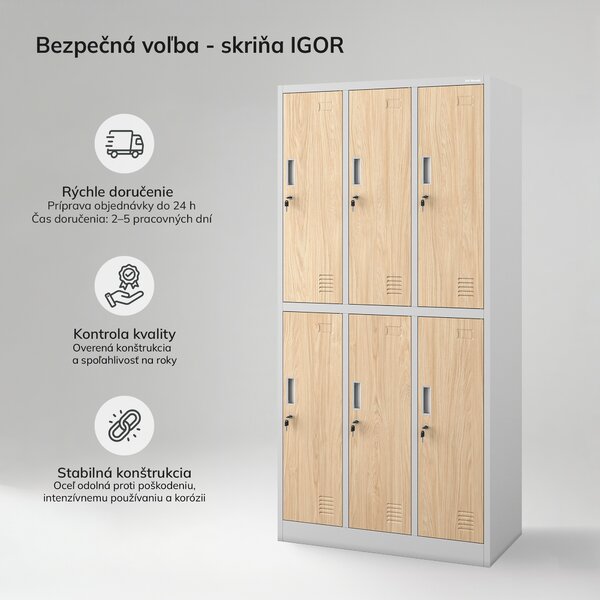 Šatníková skriňa BHP sivá / dub sonoma, 6-dverová: Eco Design IGOR, 900 x 1850 x 450 mm