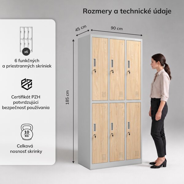 Šatníková skriňa BHP sivá / dub sonoma, 6-dverová: Eco Design IGOR, 900 x 1850 x 450 mm