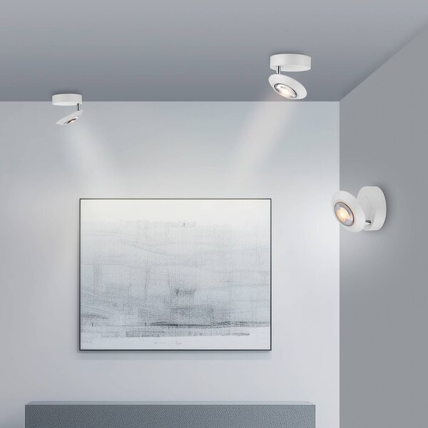 PURE stropné LED svetlo Oculis, biele, Ø 15 cm, železo/sklo, Biela / opálová, Obývacia izba / jedáleň, Moderný, Závesné svietidlo