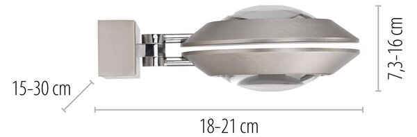PURE LED nástenné svetlo Oculis, strieborná, 30 cm, železo, 2-pl., Chrómová / strieborná, Obývacia izba / jedáleň, Moderný, Nástenné svietidlo