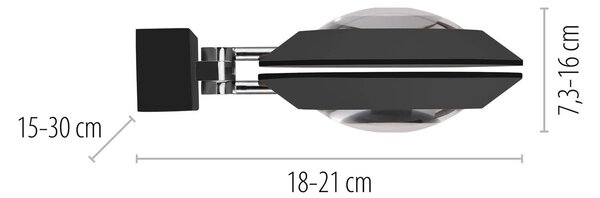 PURE LED nástenné svetlo Oculis, čierna, 30 cm železo/sklo, 2-pl., Čierna, Obývacia izba / jedáleň, Moderný, Nástenné svietidlo