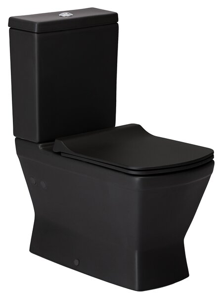CERANO - WC kombi Loreto, Rimless - spodný/zadný opad - čierna matná - 36x62,5 cm
