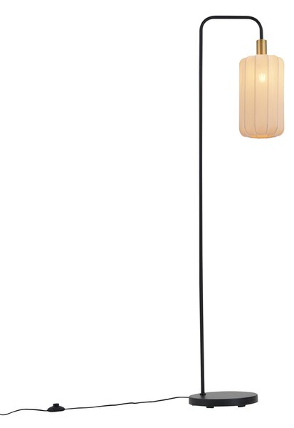 Japandi stojacia lampa čierna so zlatým a béžovým tienidlom - Pluni