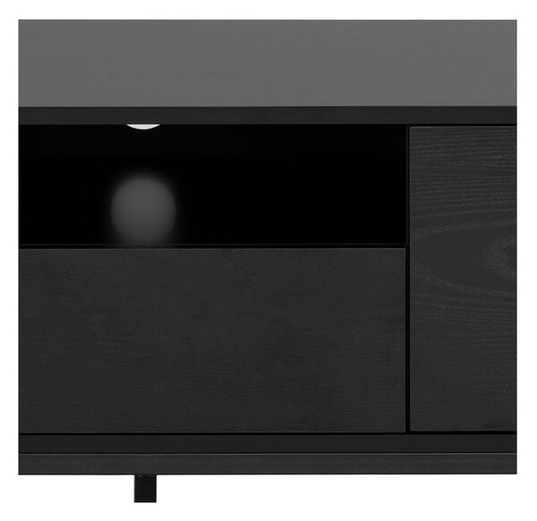 Čierny TV stolík v dekore jaseňa 140x45 cm Seaford – Actona