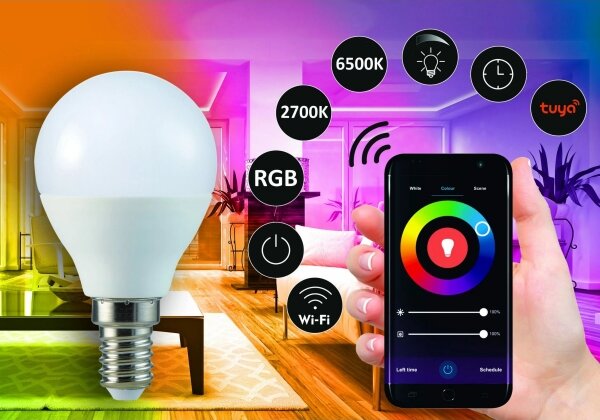 RGBW LED Stmievateľná žiarovka G45 E14/5,5W/230V 2700-6500K Wi-Fi Tuya