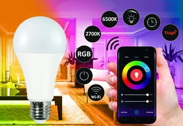 RGBW LED Stmievateľná žiarovka A65 E27/11W/230V 2700-6500K Wi-Fi Tuya
