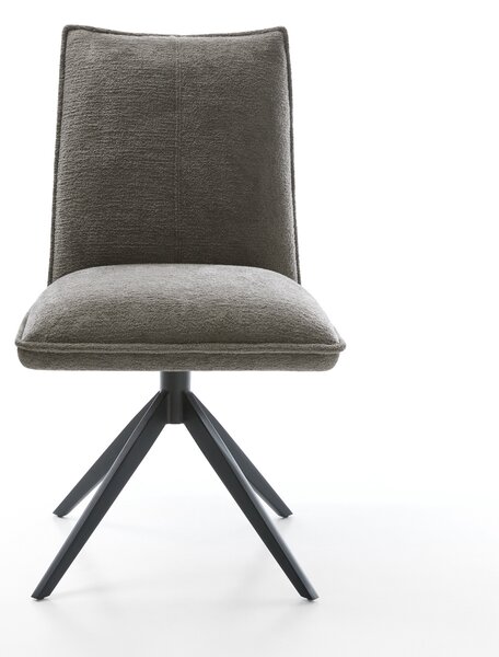DELIFE Jedálenská stolička Lelio-Flex bouclé mäkký tmavobéžová krížová podstava široká čierna 360° otočná hojdacia funkcia vrecková pružina