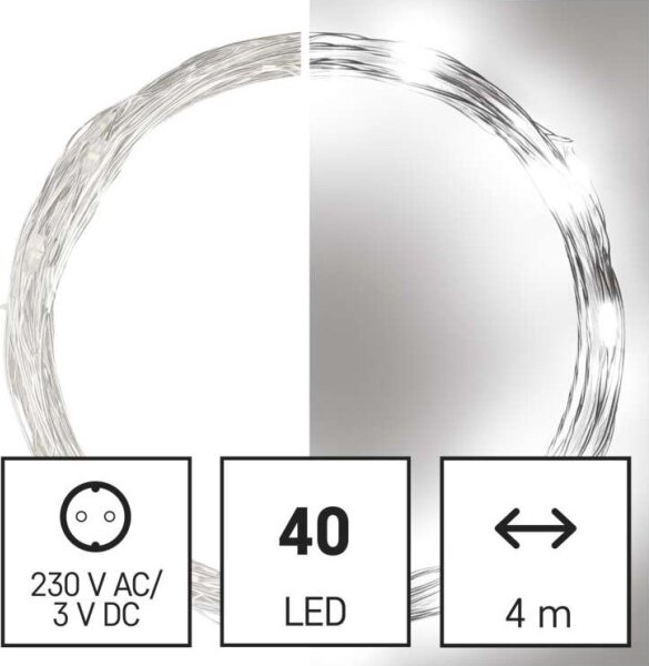 LED vonkajší reťazec 40xLED/9m IP44 studená biela