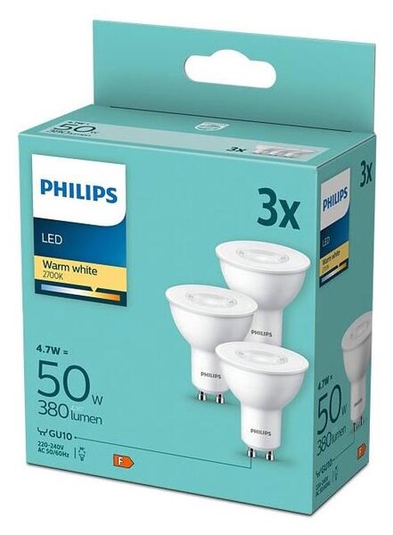 SADA 3x LED Žiarovka Philips GU10/4,7W/230V 2700K
