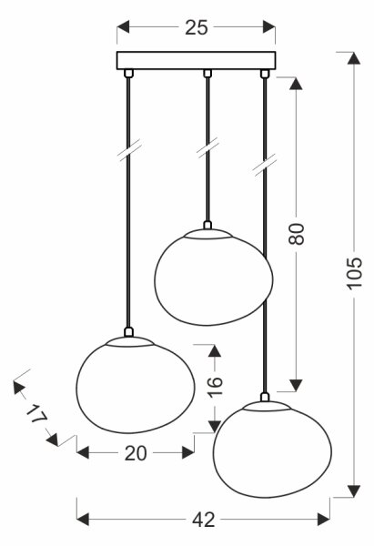 BRILAGI - Závesné svietidlo na lanku PEBBLES 3xE27/40W/230V pr. 42 cm čierna