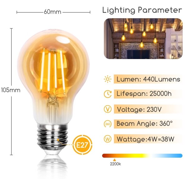 LED Žiarovka A60 E27/4W/230V 2200K - Aigostar