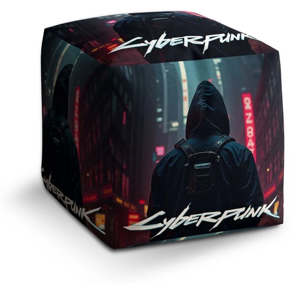 Sablio Taburet Cube Cyberpunk 2077 Výhľad na mesto - 40x40x40 cm