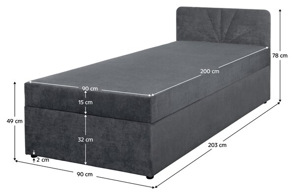 KONDELA Boxspringová posteľ, jednolôžko, sivá, 90x200, univerzálna, SUPA