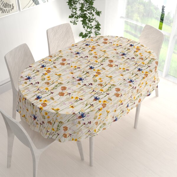 Biante Bavlnený oválny obrus Sandra SA-571 Lúčne kvety na krémovom 50x100 cm